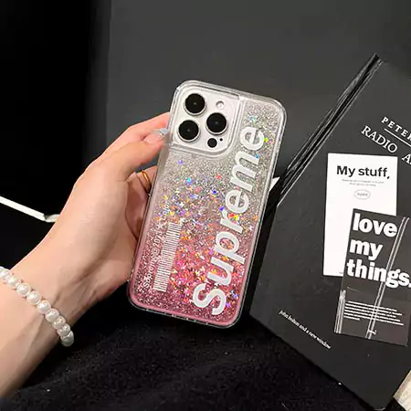 女性愛用グリッター流砂殻supreme iphone 16 ケース  ファッションクリアシュプリー iphone 16 pro スマホケースコピー販売