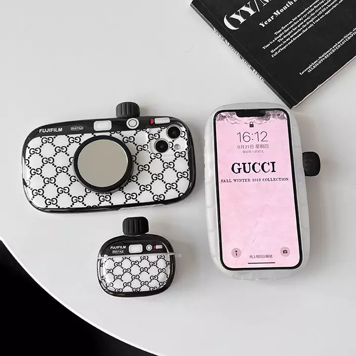 Gucci風 ミラー 付き アイフォン 16 カバー 携帯ケース、イヤホンケースセット iphone 16pro max カバー ディオール ハイブランド ブランドロゴ airpods proブランド柄女性愛用