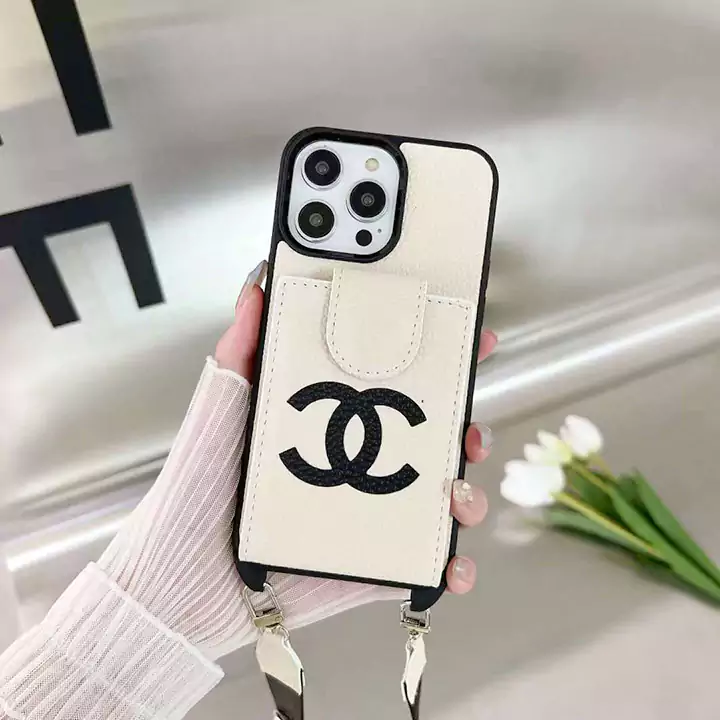 高级ブランドロゴChanel iphone 15 多機能ケース ストラップ付き持ち運びが容易 ライチテクスチャ携帯ケース、イヤホンケースセット値段安い  