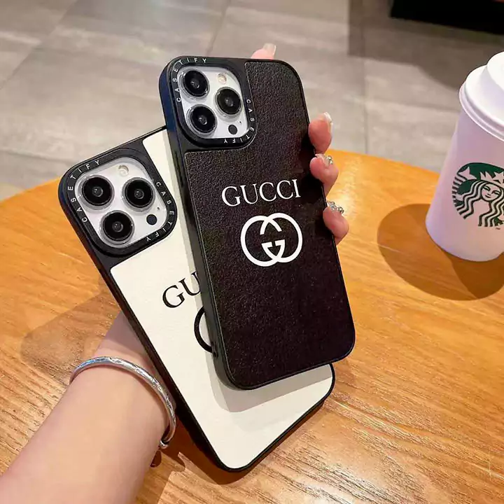 高级ブランドGucci iphone 15 レザー白黒薄型ケース   ファッションブランドロゴGucci iphone 16レンズ保護スマホケース全機種対応